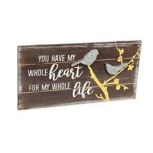 "You Have My Whole Heart for My Whole Life" Bird Wood Wall Art