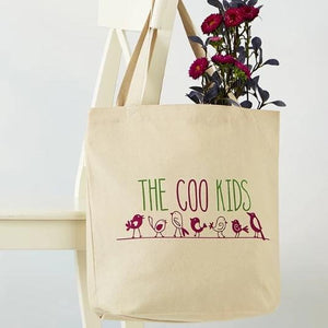 Cotton Tote Bag that reads "The Coo Kids" with image of birds on a wire
