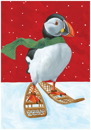 Puffin Snowshoes Holiday Greeting Card