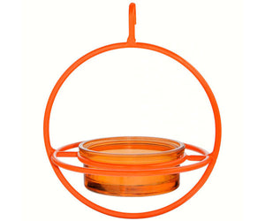Orange Hanging Sphere Dish Feeder with Orange Glass Dish