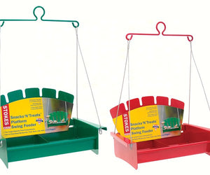 Snacks 'N' Treats Platform Swing Feeder which comes in either green or red