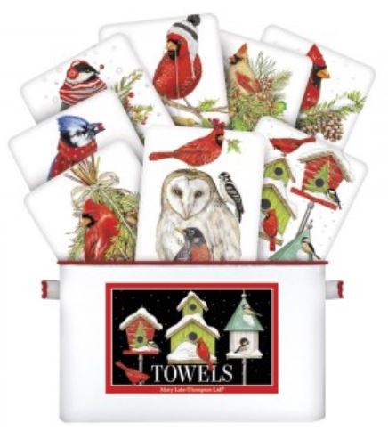 Christmas Birds Tea Towel - Cardinal Flour Sack Towel - Winter