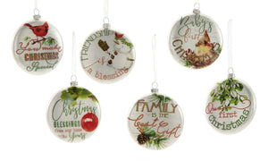 Glass Disc Ornament, Choose from 6 Assorted Designs