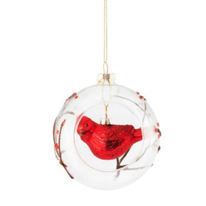 Glass Ball Ornament with Hanging Cardinal Inside
