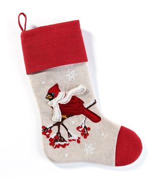 Holiday Stocking with Cardinal Bird