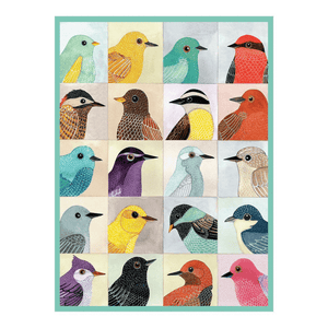 illustrated artwork of colorful birds on the Avian Friends 1000 Piece Puzzle