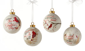 Ceramic Christmas Cardinals Ball Ornament, Choose from 4 Assorted Designs