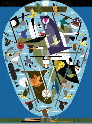 Flat artwork of the assembled Charley Harper: The World of Birds 1000-Piece Jigsaw Puzzle