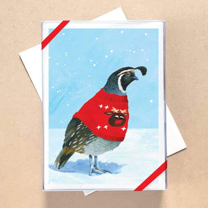 Quail Sweater Greeting Card Holiday Boxed Set - 15 Cards