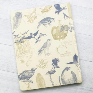 Back Cover of Carnivorous Birds Hardcover Notebook with lined pages on the right to take notes and graph paper on the left pages to annotate, graph, or record data
