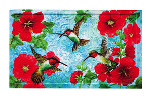 Hummingbirds & Hollyhocks Embossed Floor Mat