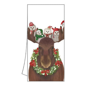 Maurice Moose and Baby Owls Holiday Kitchen Towel