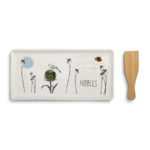 Nibbles Appetizer Tray with Spatula featuring illustration by artist Christine Anderson