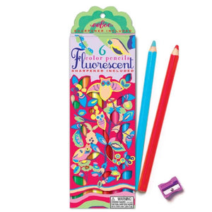 Owl Fluorescent Colored Pencils with colors: red, blue, orange, green, pink and yellow