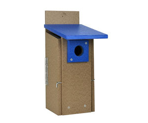 Recycled Plastic Ultimate Bluebird House with blue top and tan sides
