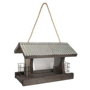 Rustic Farmhouse Ranch Feeder features corrugated galvanized metal roof and two attached Suet Cages 