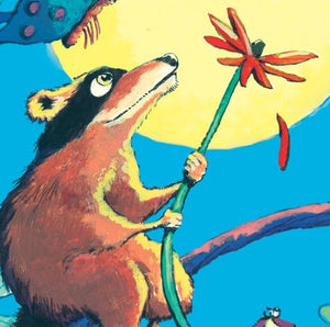close up view of racoon from front cover artwork