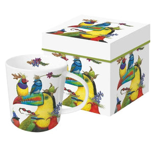World Traveler Gift-Boxed Mug with colorful tropical birds of paradise