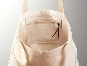 interior zipper pocket of cotton tote bag